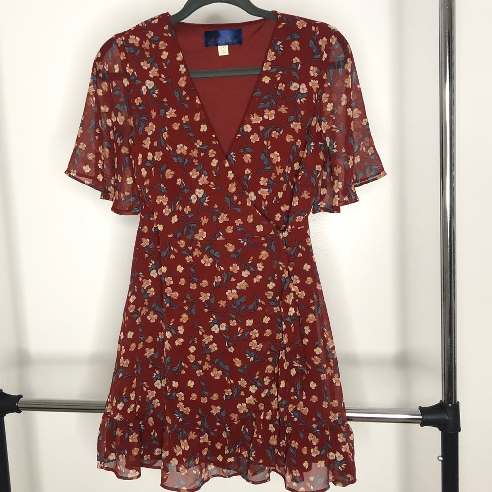 Burnt Orange Floral Wrap Dress